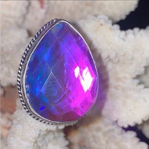 Gorgeous Bi-color Tourmaline colorful teardrop statement ring